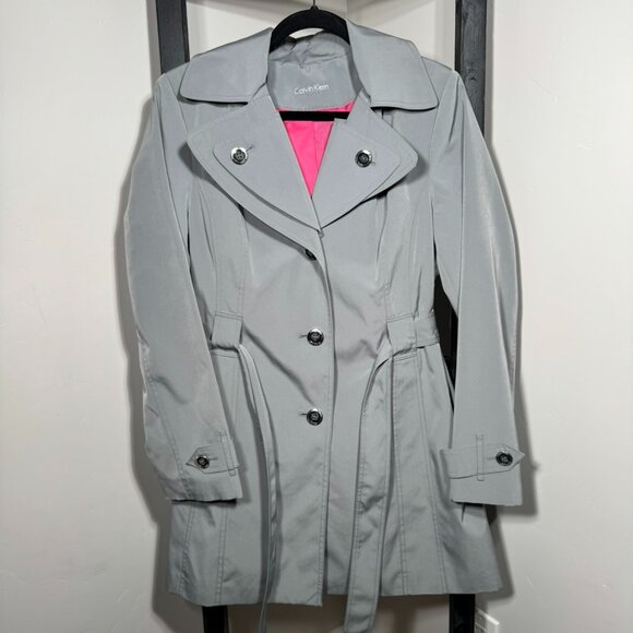 Calvin Klein Jackets & Blazers - Calvin Klein Gray Trench Coat with Pink Lining – Belted Classic